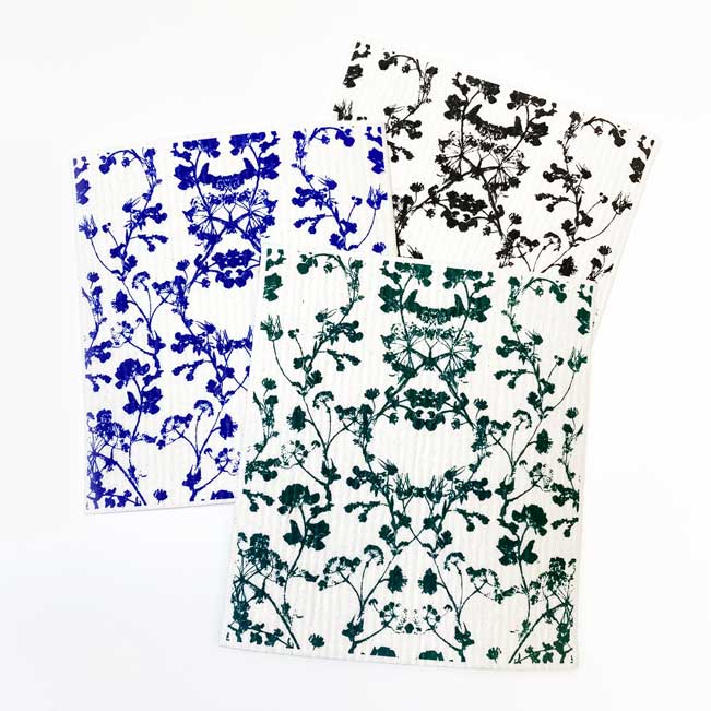 Swedish Dishcloth hand printed botanical art