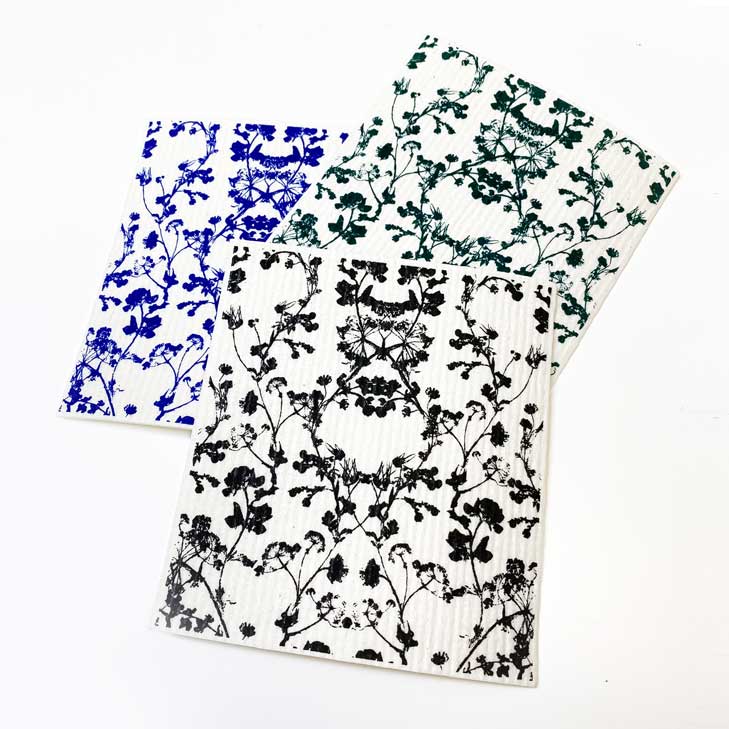 Swedish Dishcloth hand printed botanical art