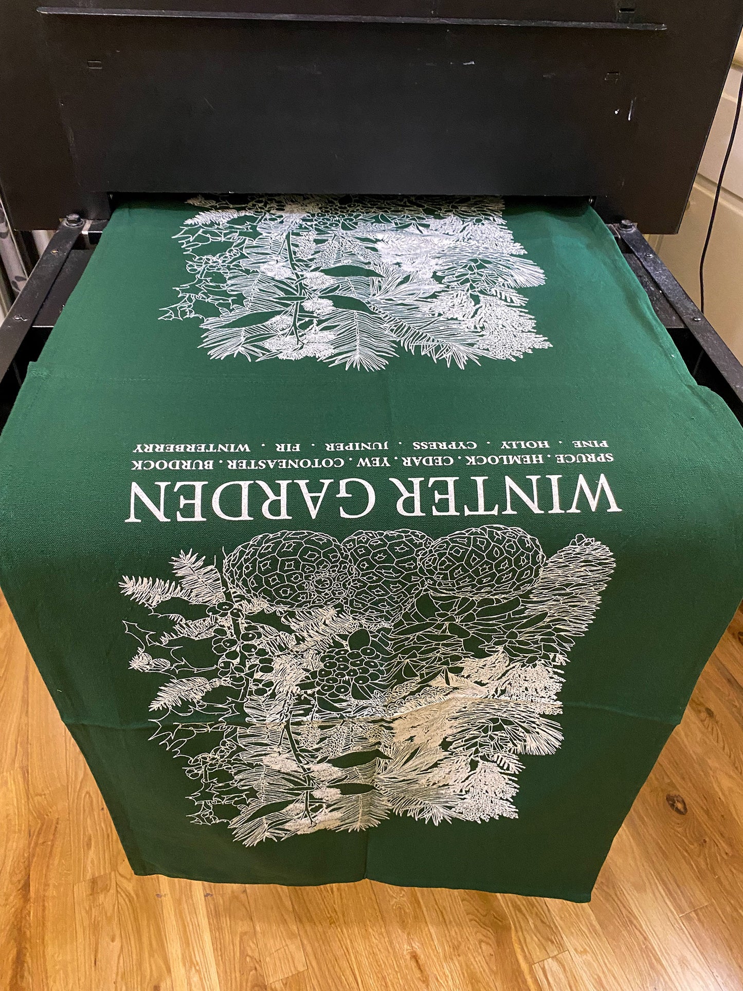 WINTER GARDEN Hand Printed Artisan Tea Towel