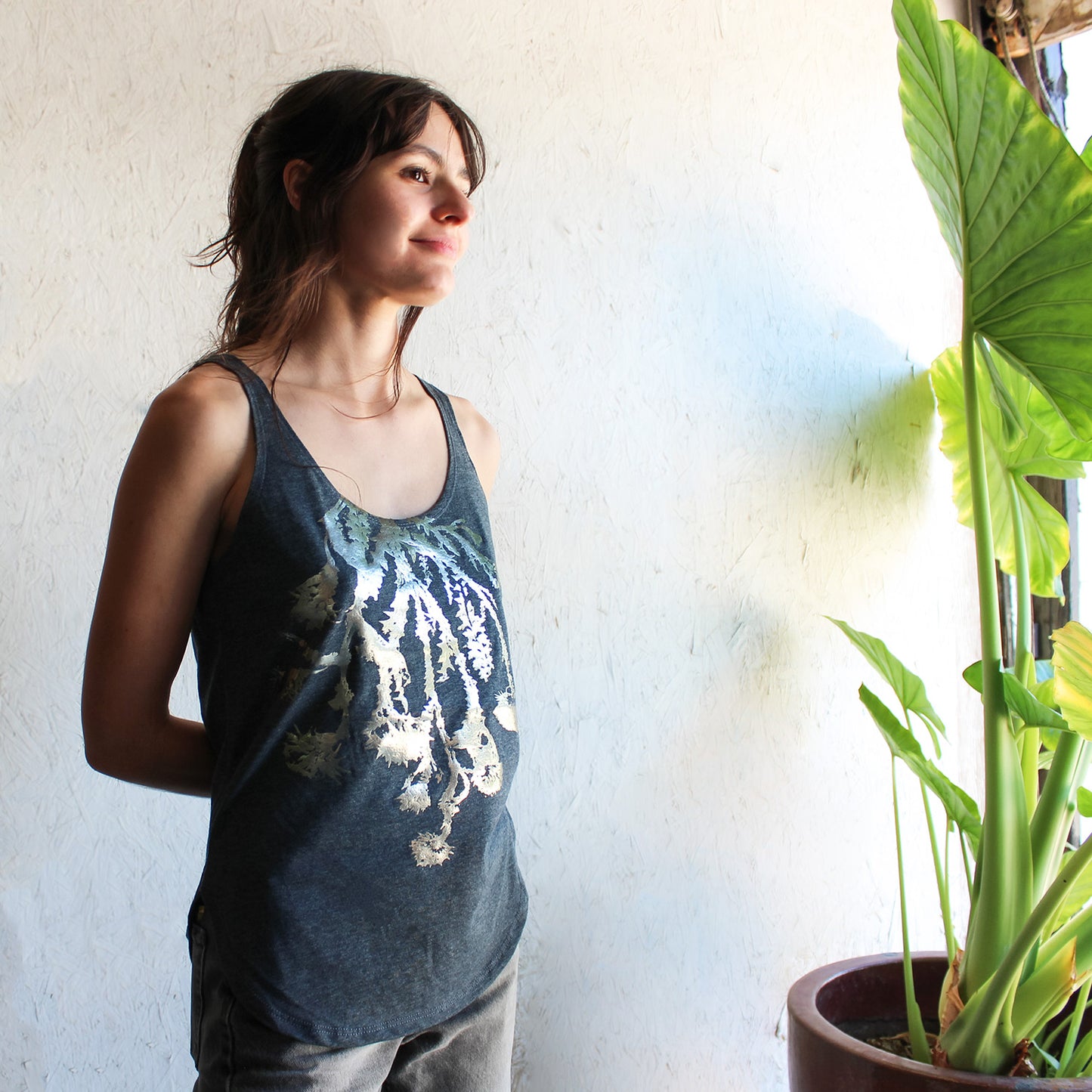 Botanical handprinted foil top Wild Thistle