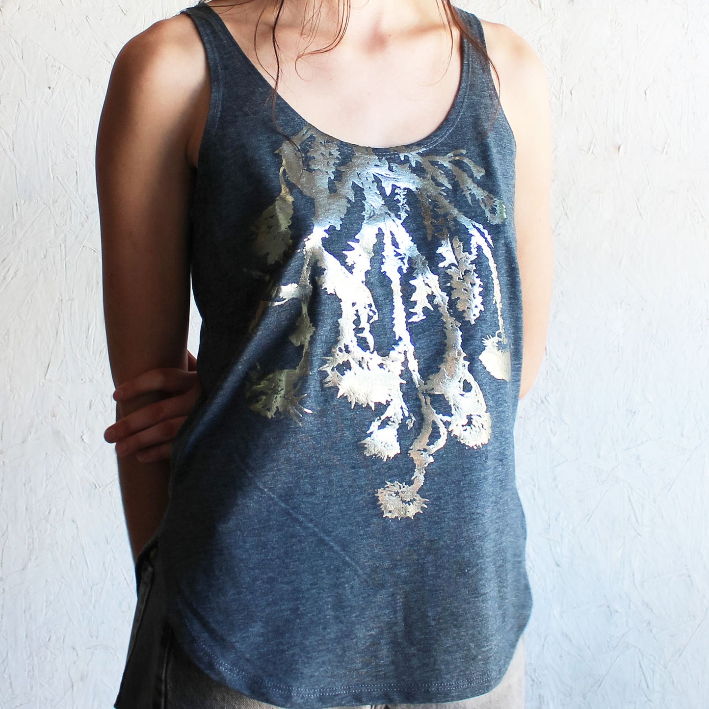 Botanical handprinted foil top Wild Thistle