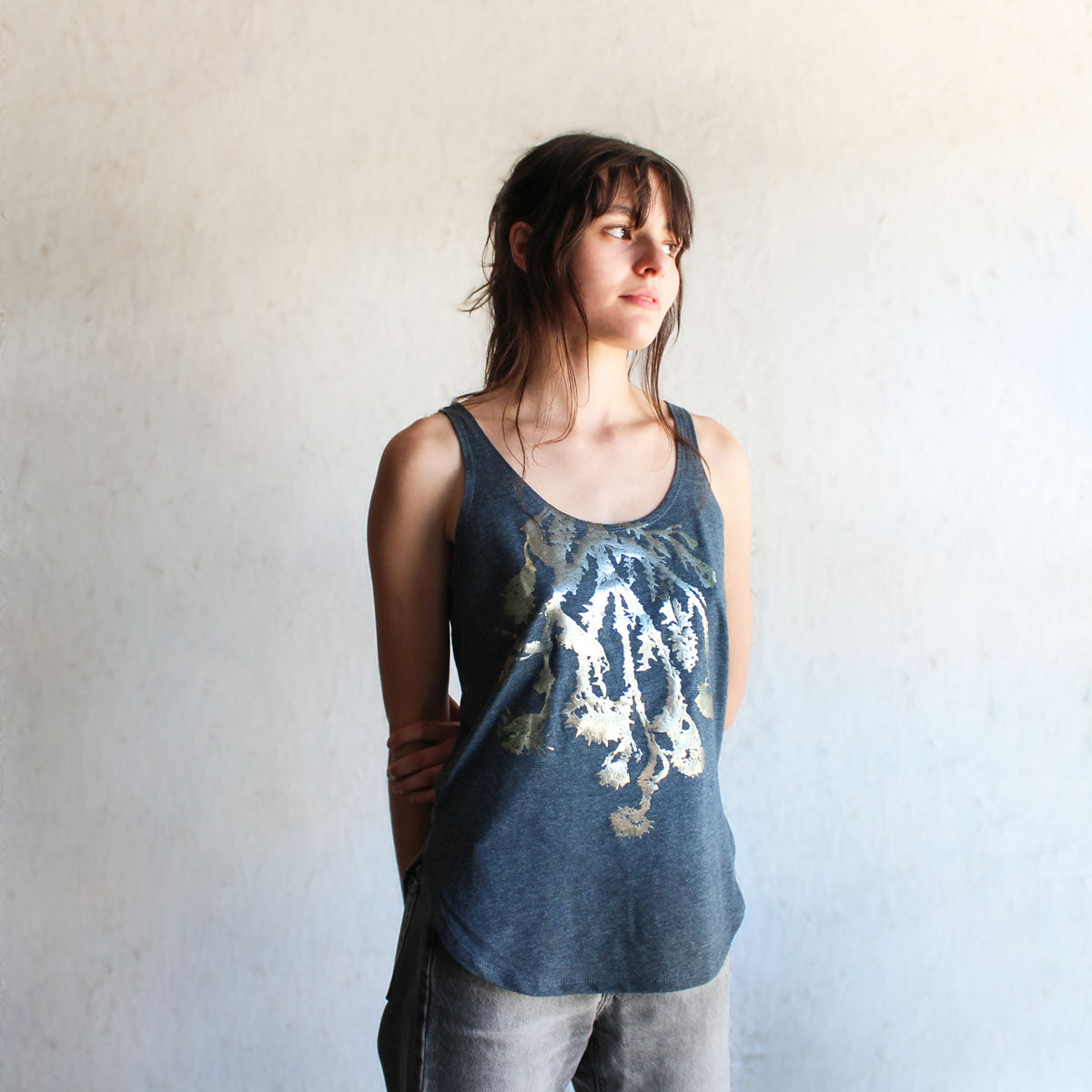 Botanical handprinted foil top Wild Thistle