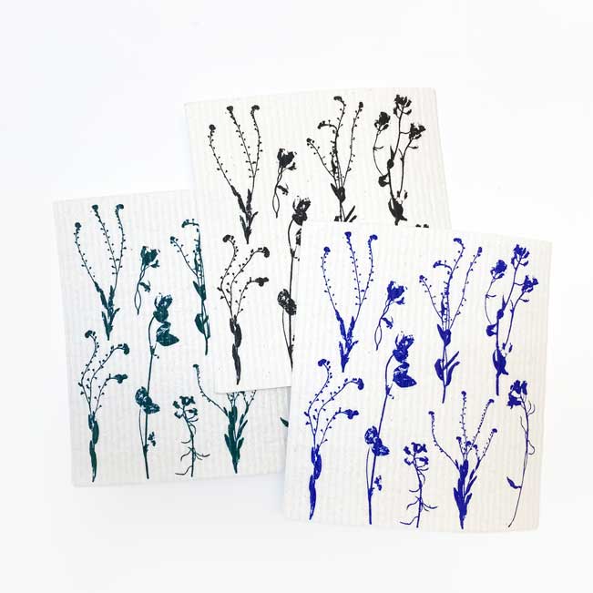 Swedish Dishcloth Handprinted Wildflowers