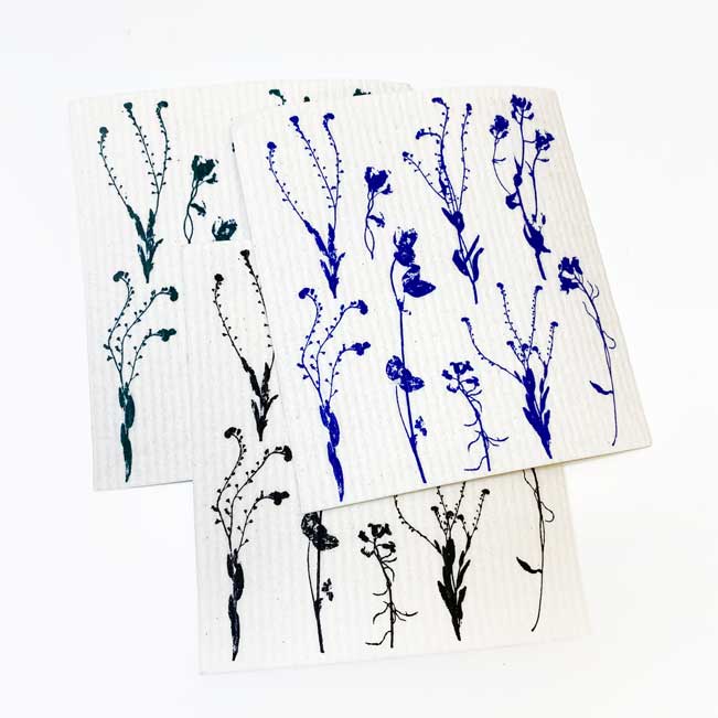 Swedish Dishcloth Handprinted Wildflowers