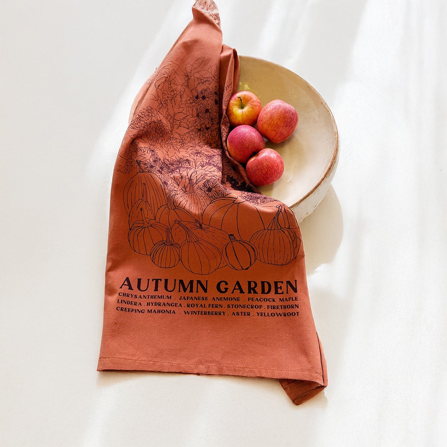 AUTUMN GARDEN Hand Printed Artisan Tea Towel