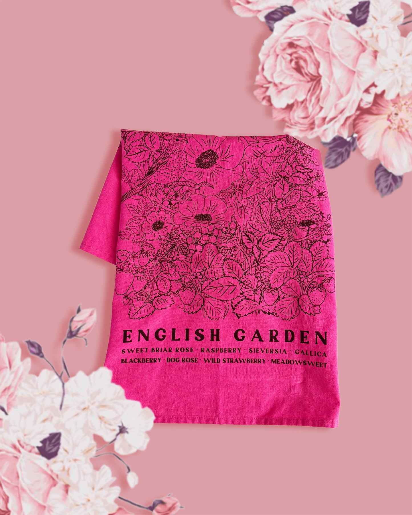 ENGLISH GARDEN Hand Printed Artisan Tea Towel