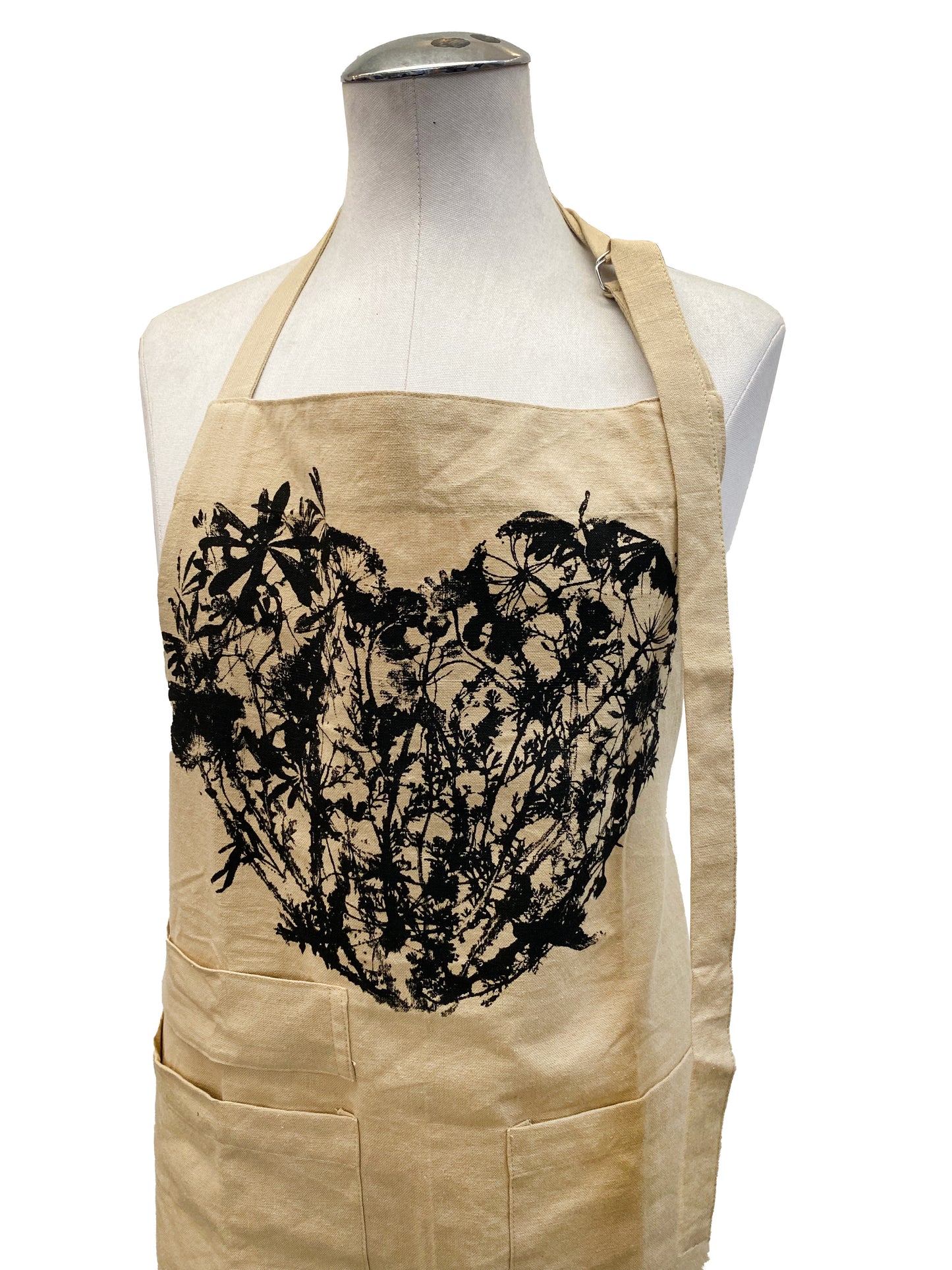 Hand Printed Wildflowers Heart Apron