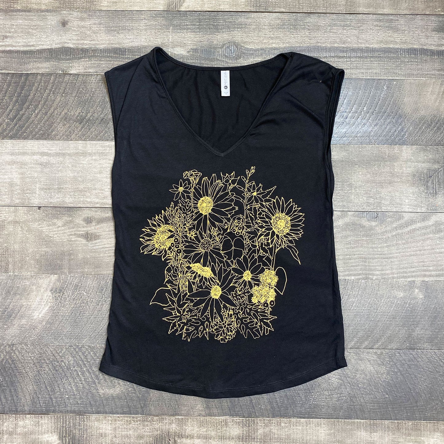 Sunflowers hand printed botanical top