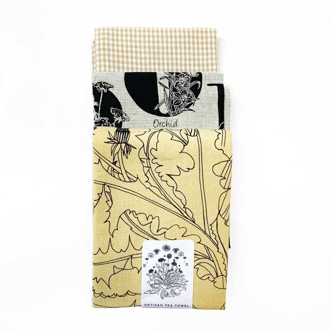 Happy Colors Botanical Handprinted Artisan Tea Towel Set