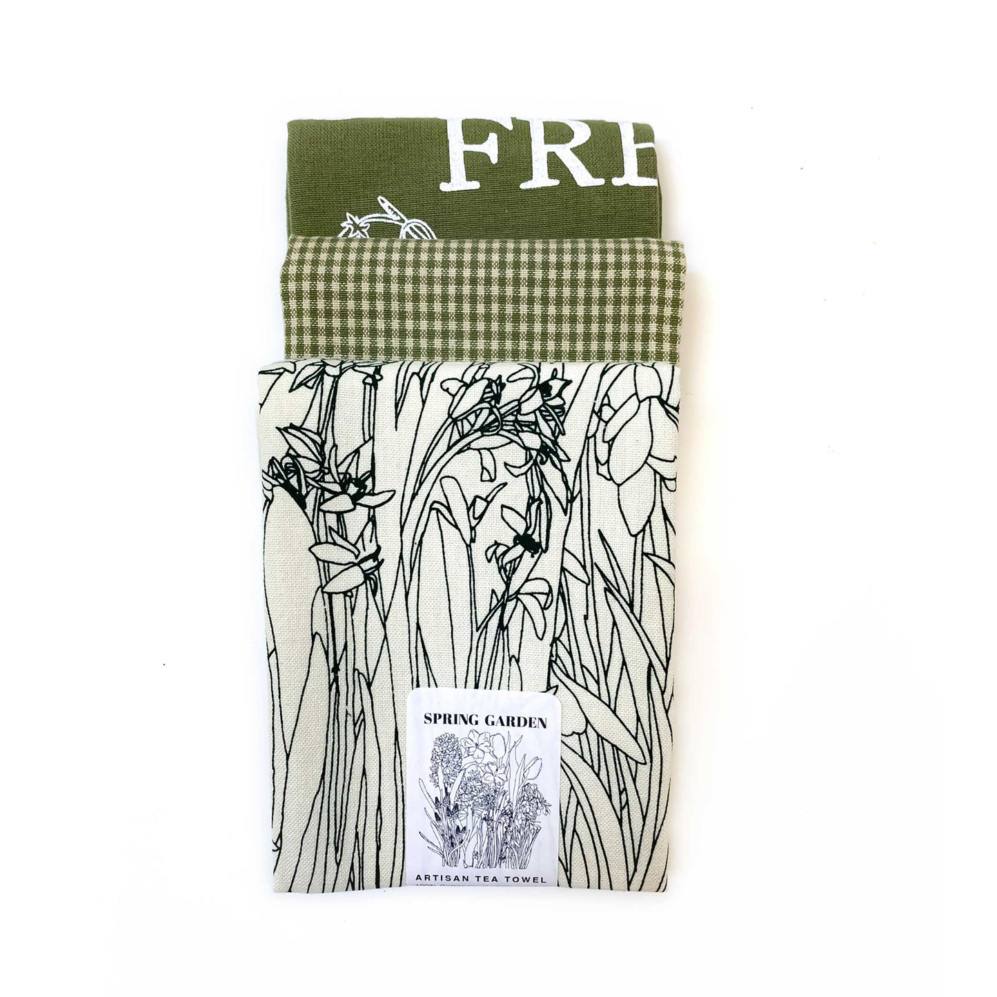 Sage Botanical Handprinted Artisan Tea Towel Set