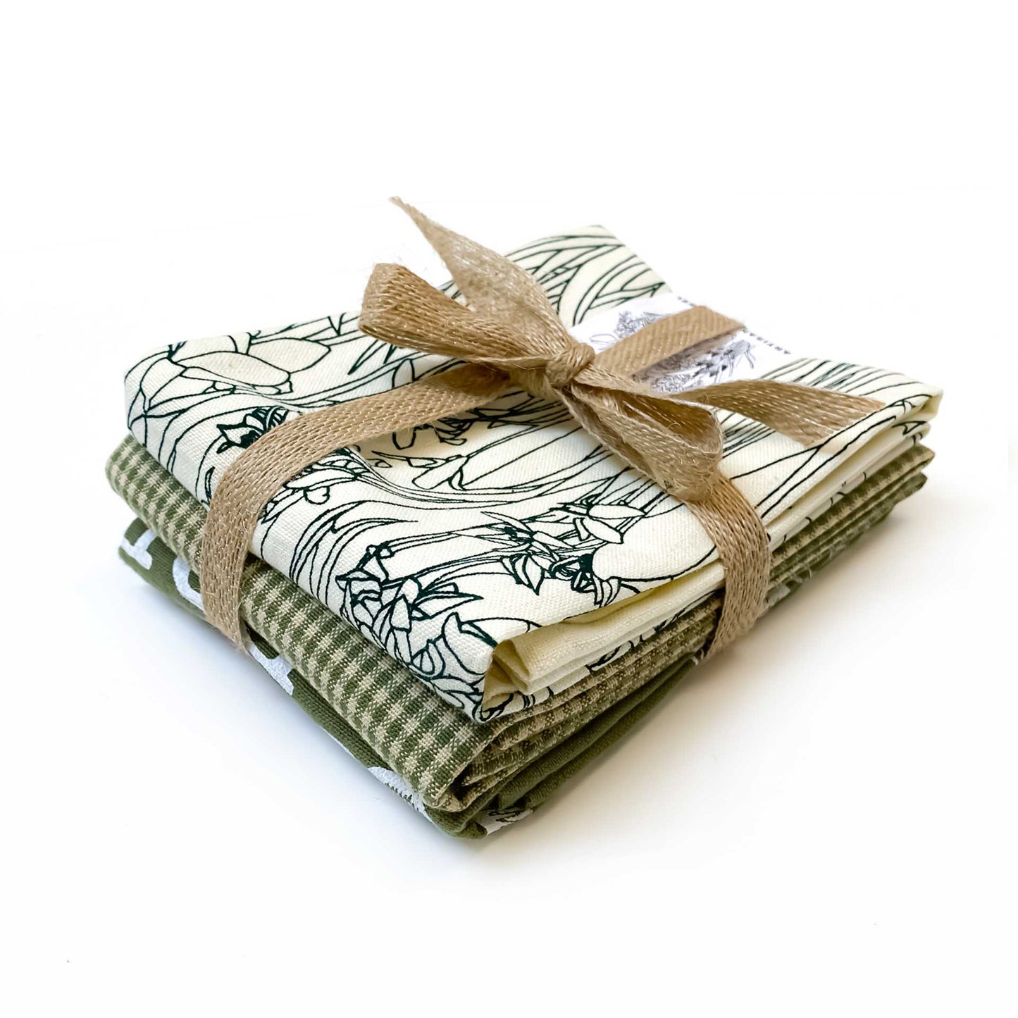 Sage Botanical Handprinted Artisan Tea Towel Set