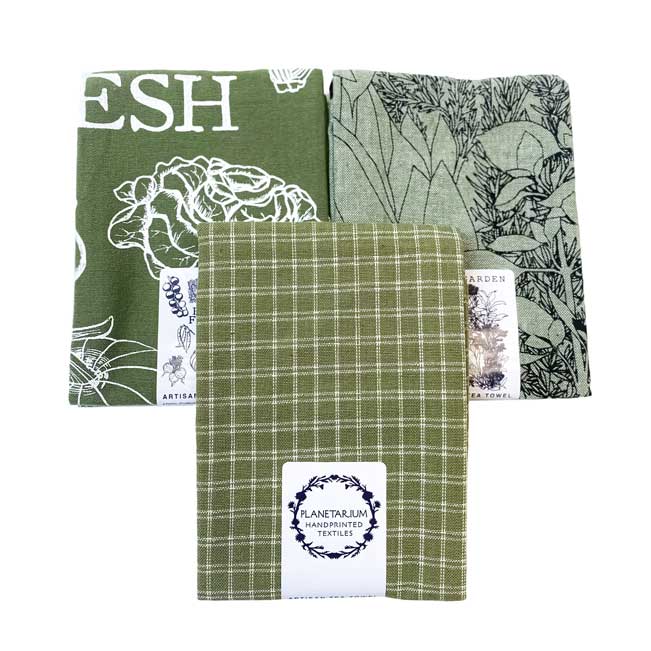 Botanical Green Set - Handprinted Artisan Tea Towels