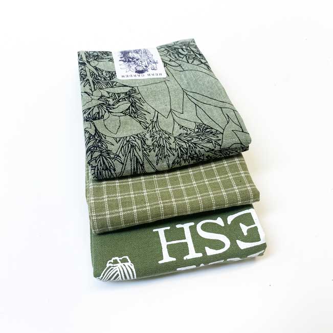 Botanical Green Set - Handprinted Artisan Tea Towels