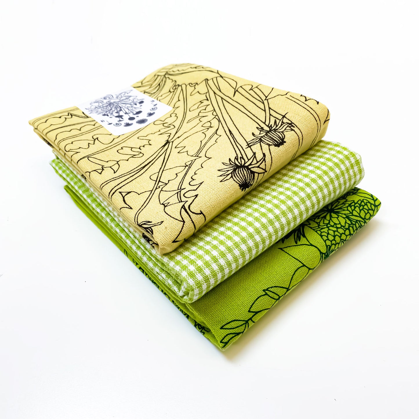Yellow Gardening Botanical Handprinted Artisan Tea Towel Set