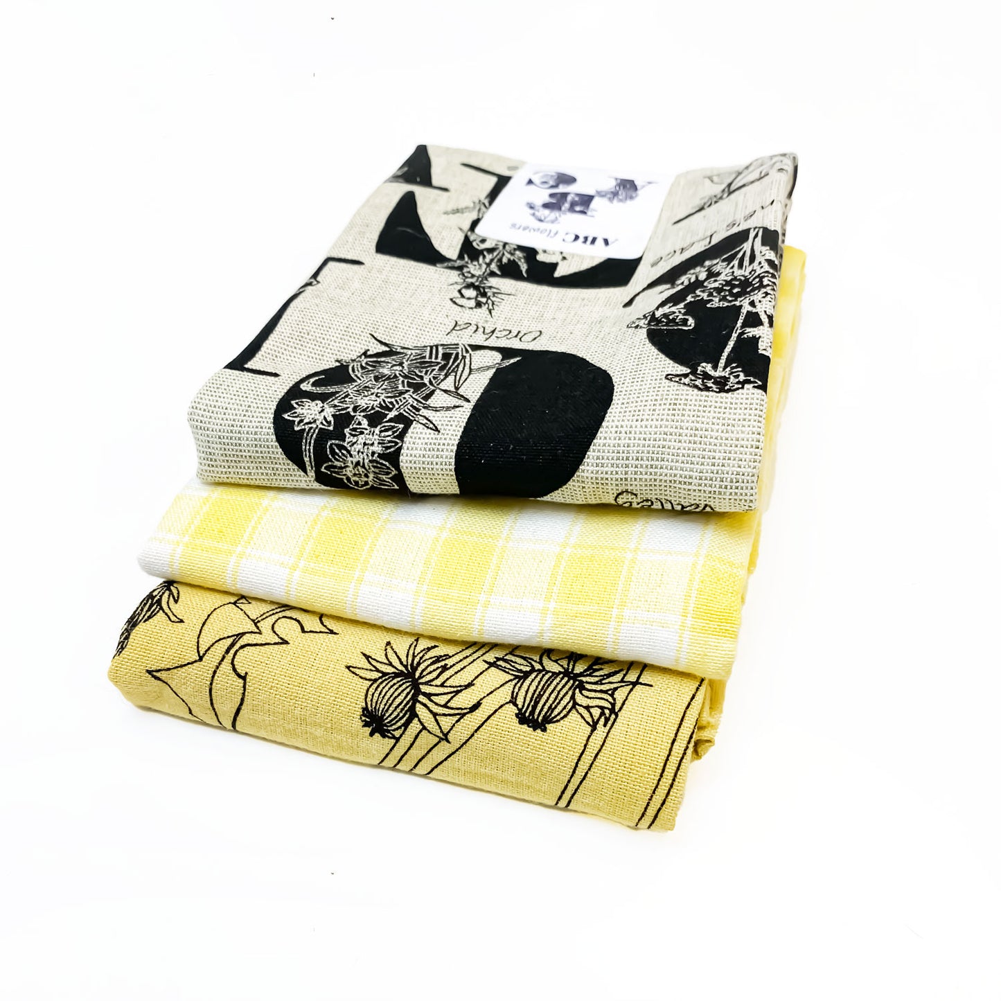 Yellow flowers Botanical Artisan Tea Towel set