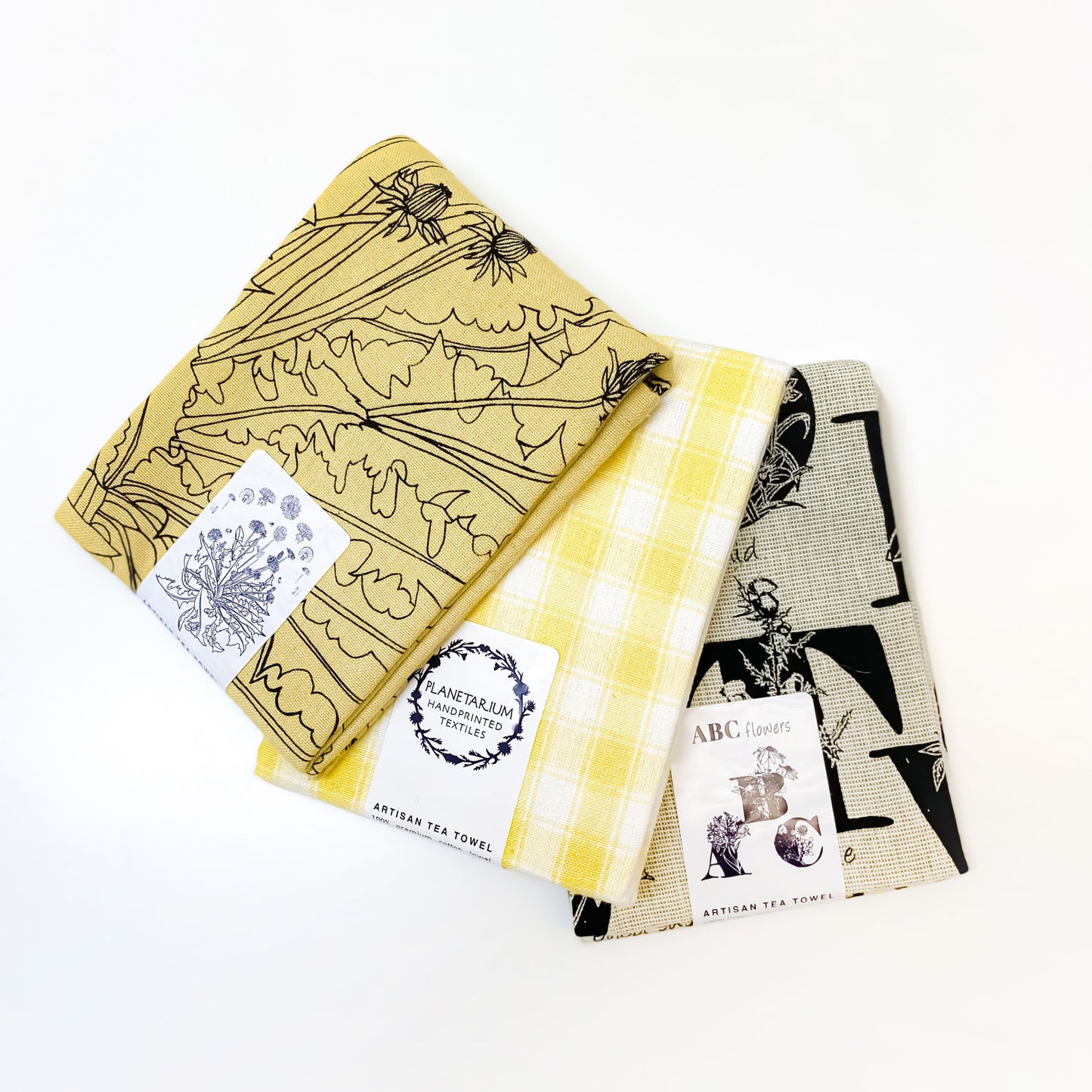 Yellow flowers Botanical Artisan Tea Towel set