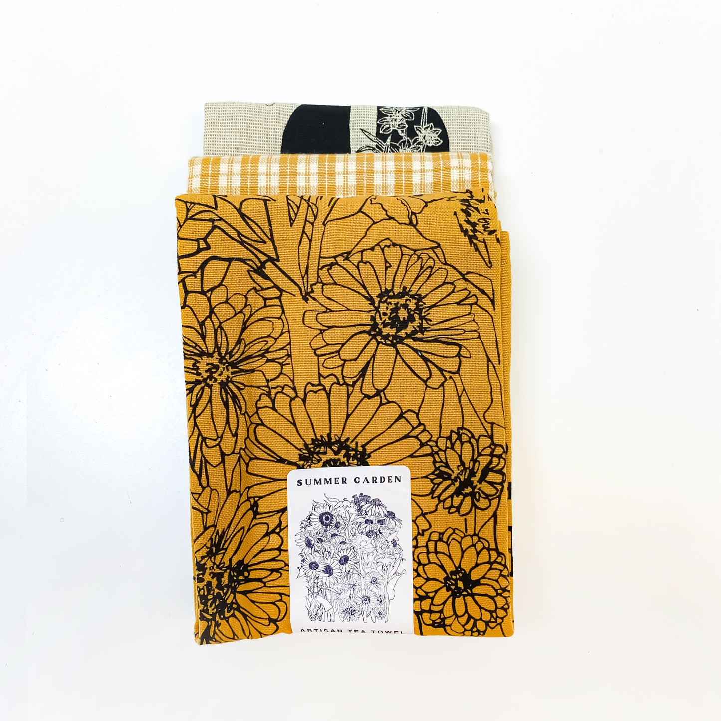 Summer Garden + ABC flowers Botanical Handprinted Artisan Tea Towel Set