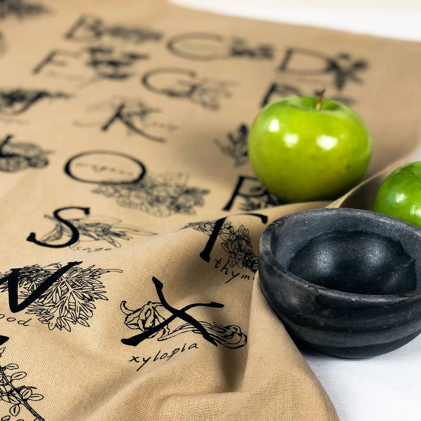 ABC HERBS & SPICES - Hand Printed Artisan Tea Towel
