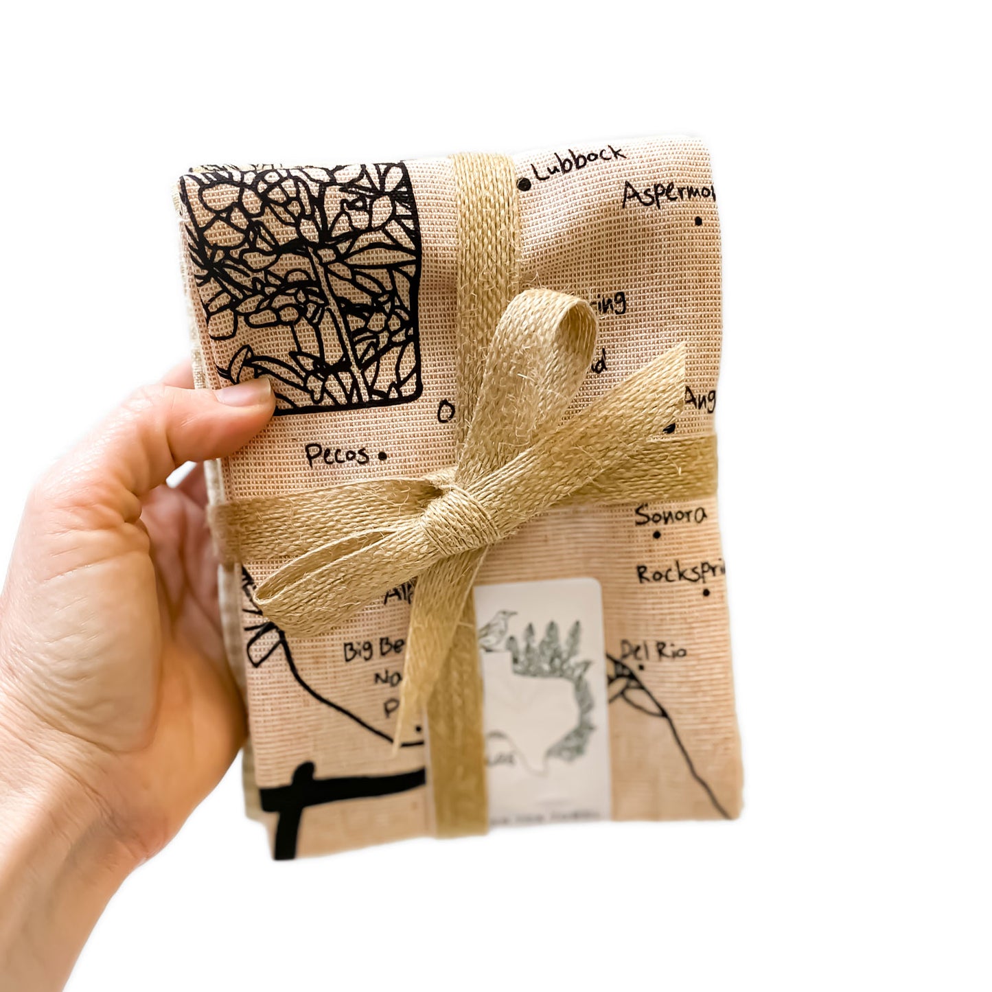 TEXAS & ABC Herbs & Spices Botanical Handprinted Artisan Tea Towel Set