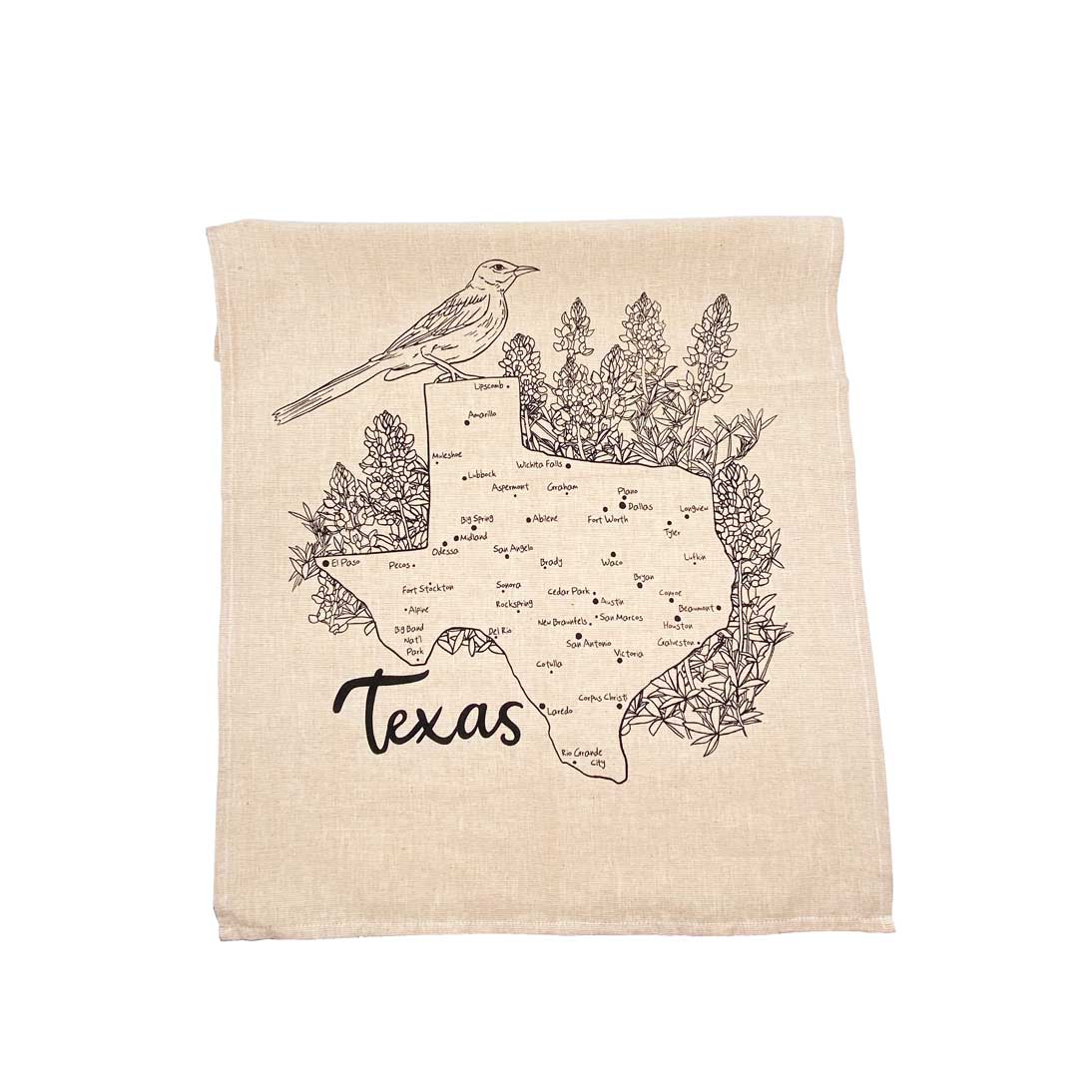 Natural colors Texas and Flowers Botanical Handprinted Artisan Tea Towel Set