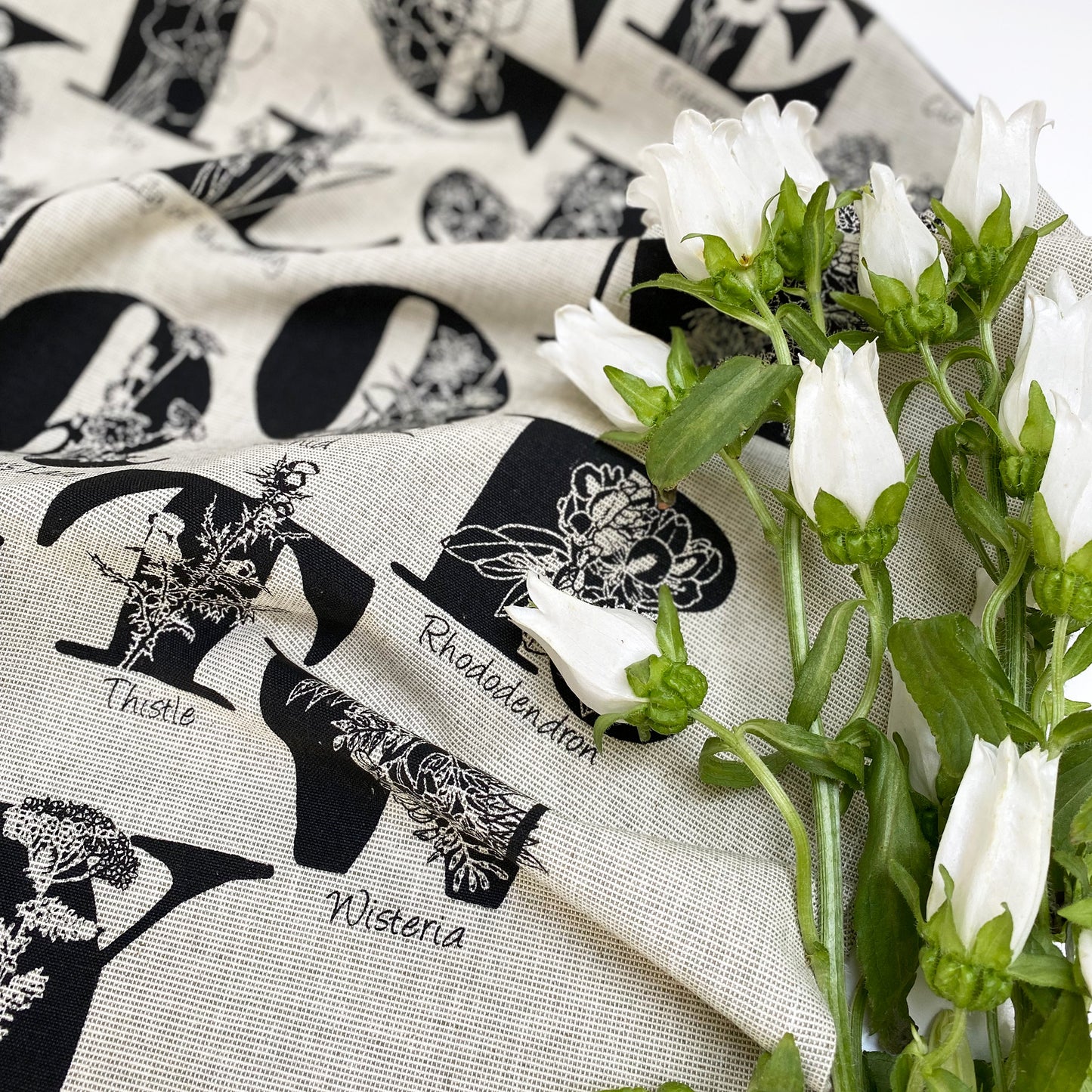 ABC flowers Hand Printed Tea Towel