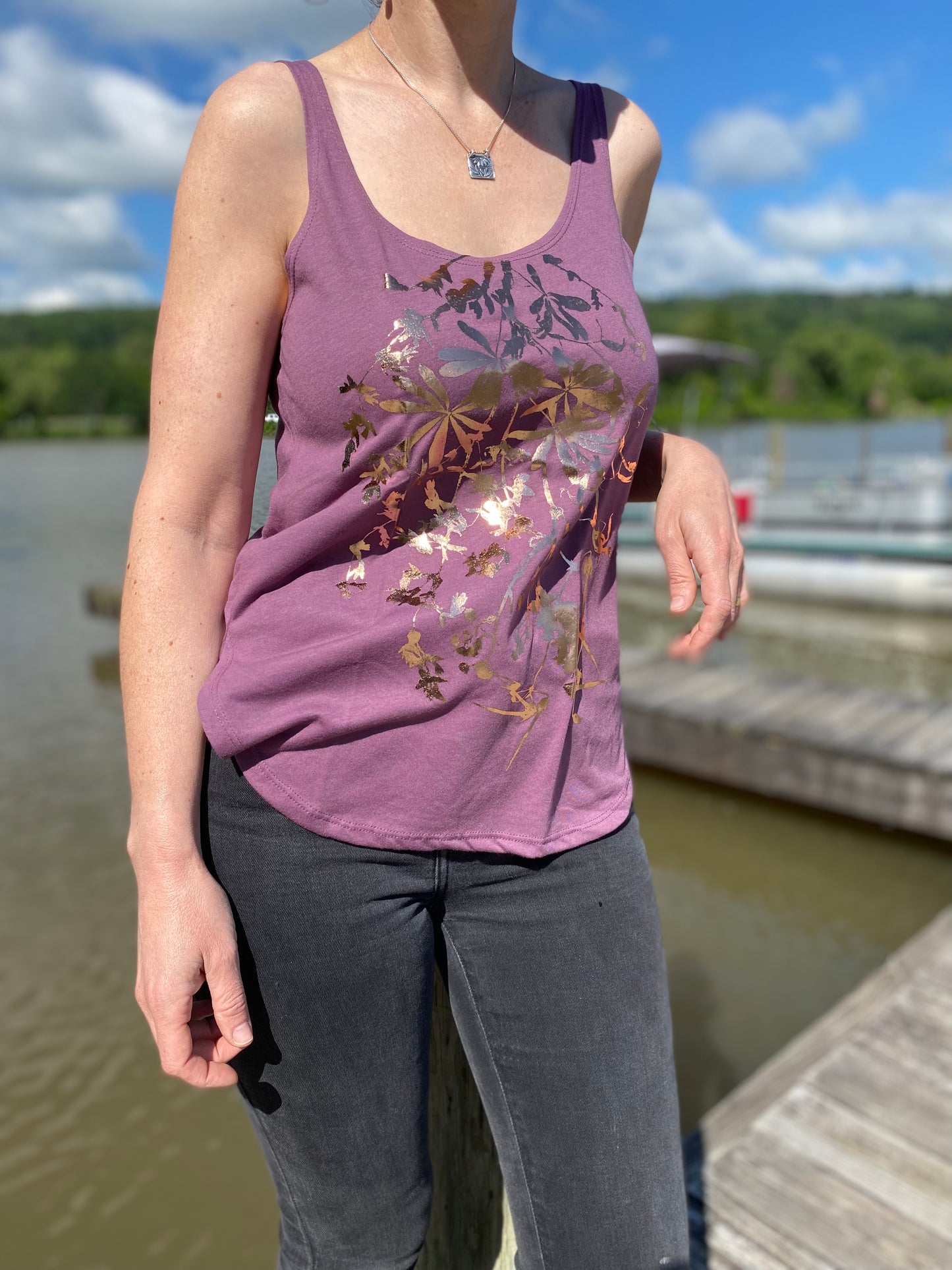 Wildflowers in rose gold foil hand printed top
