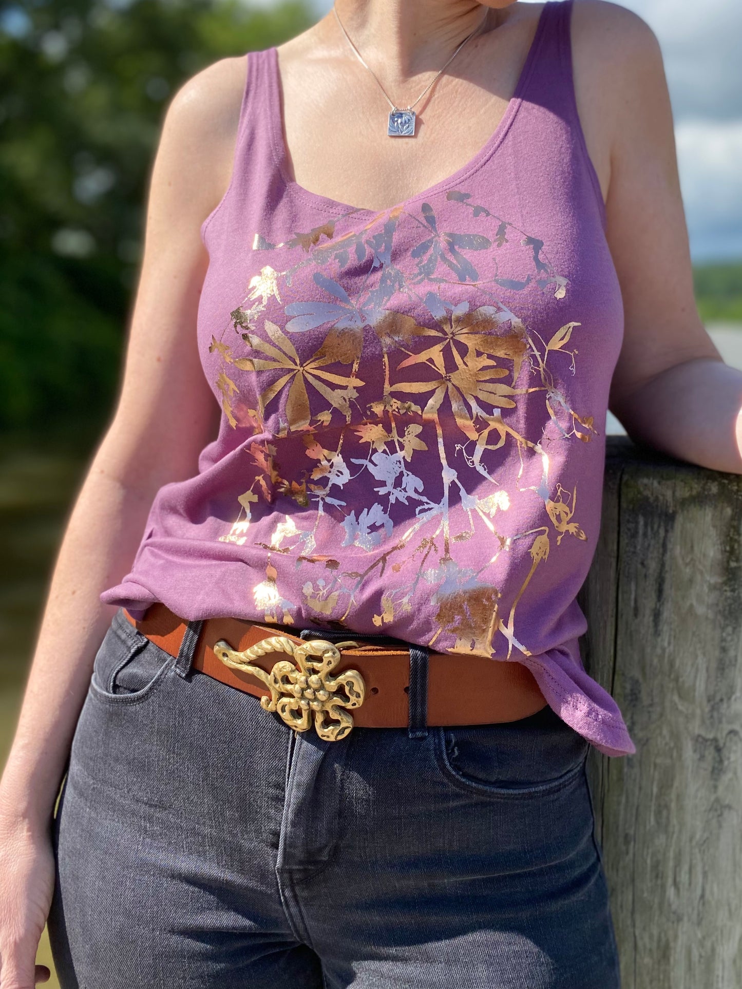 Wildflowers in rose gold foil hand printed top