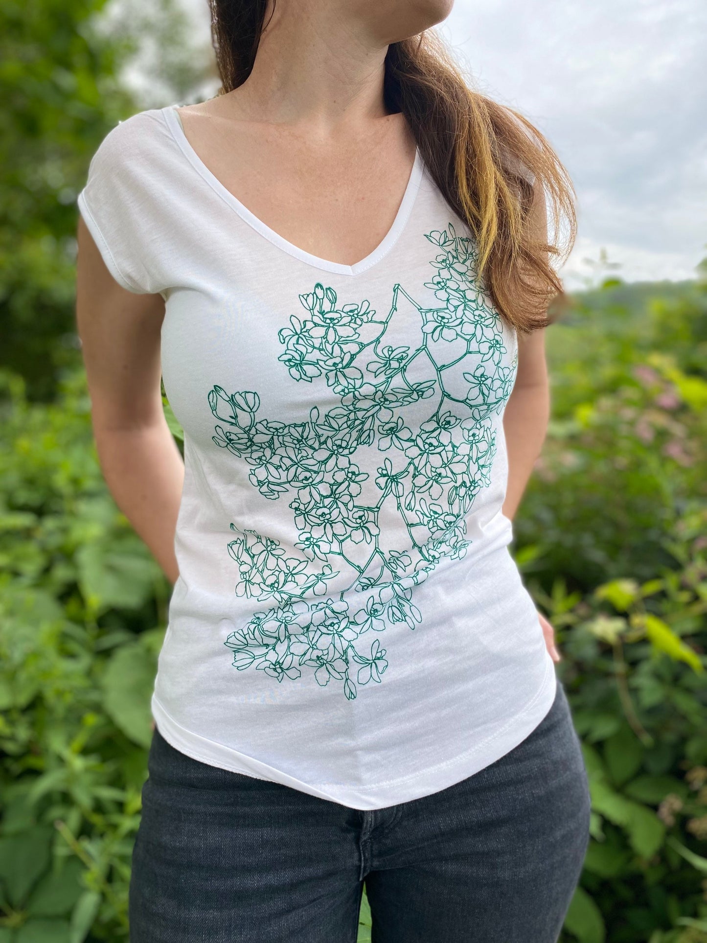 Green Orchid botanical print top