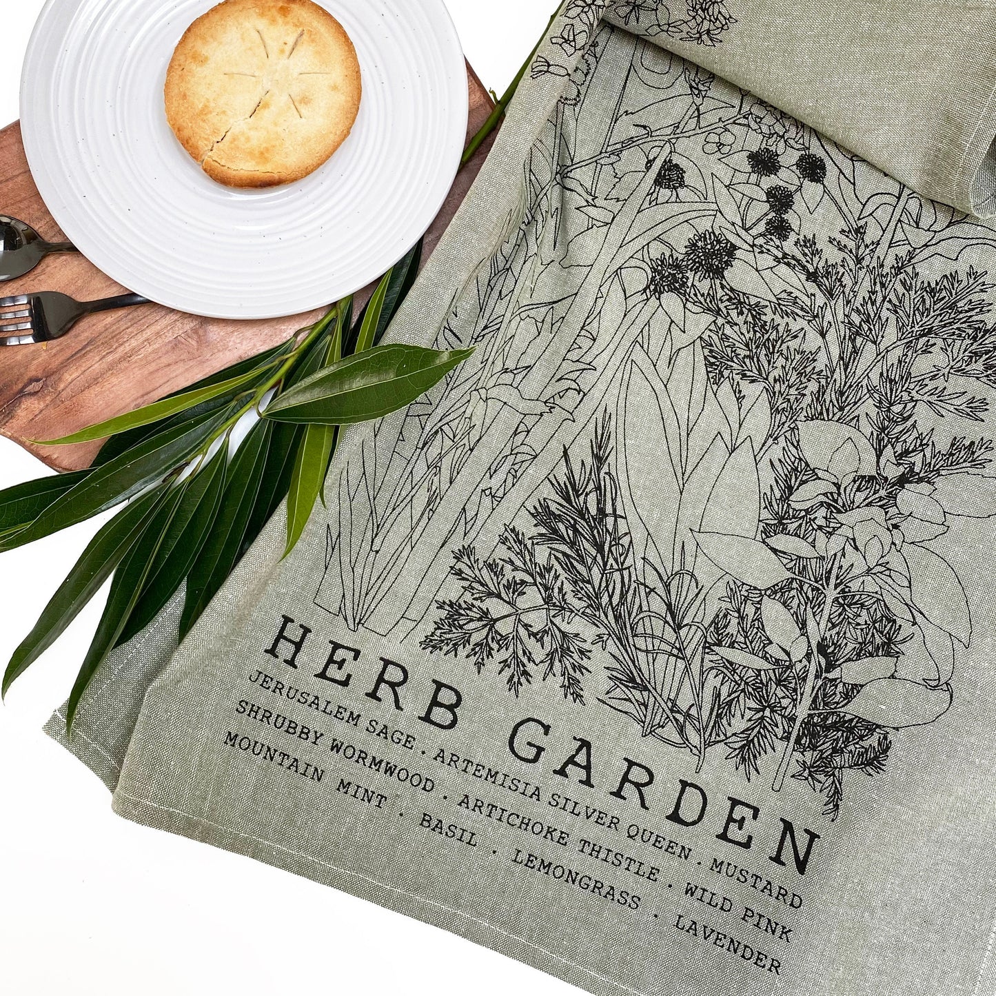 HERB GARDEN Hand Printed Artisan Tea Towel